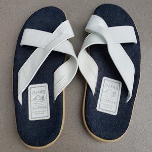 Island Slipper White/Denim Slides, Size 11
